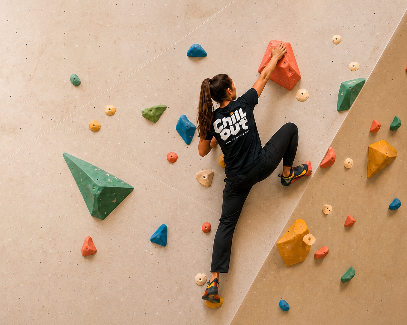 A climber on the Chill out bouldering wall